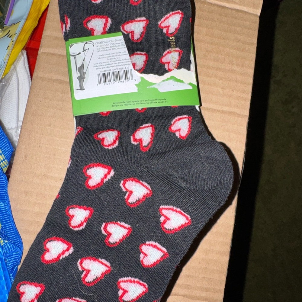 kate spade White Crew Socks with Red & Black Heart Accent - Picture 5 of 5